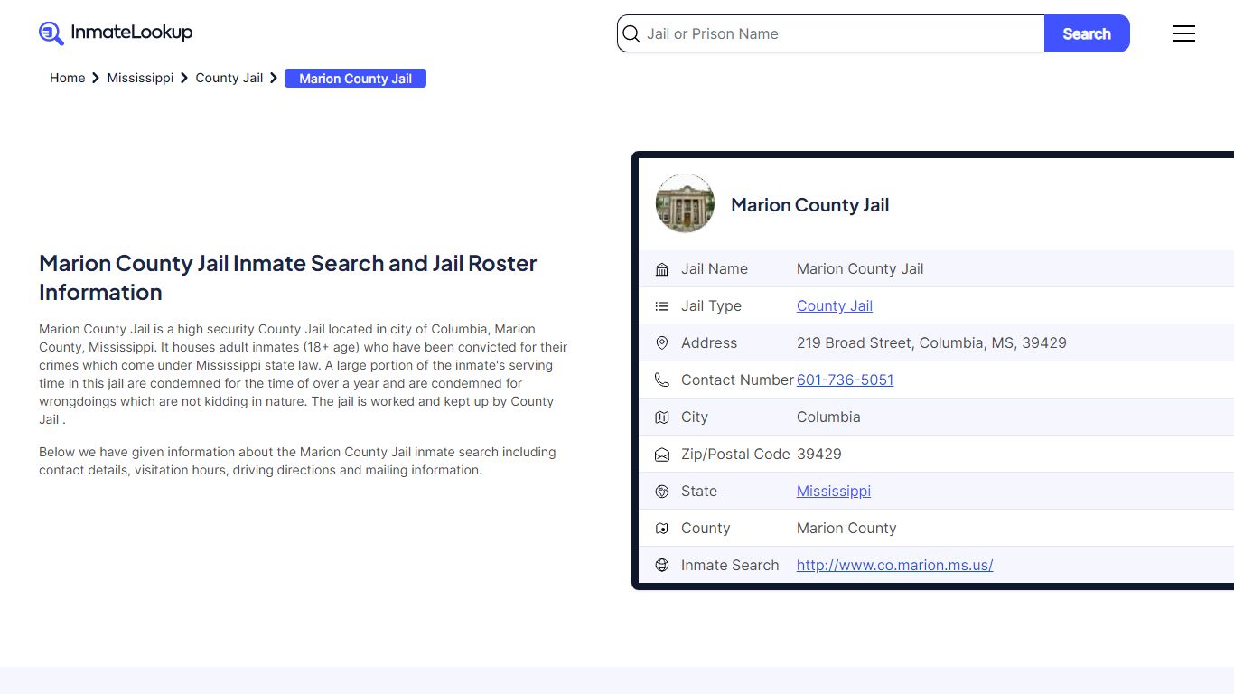 Marion County Jail Inmate Search and Jail Roster Information
